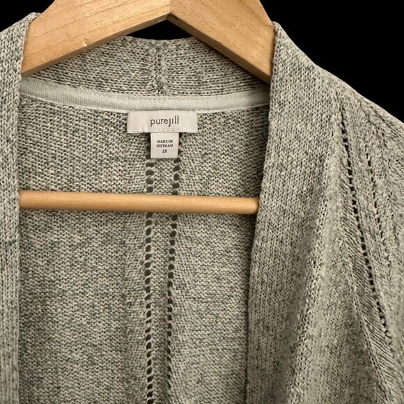 J. Jill Pure Jill Light Green 100% Cotton Open Lightweight Cardigan Size 2X - Picture 3 of 3